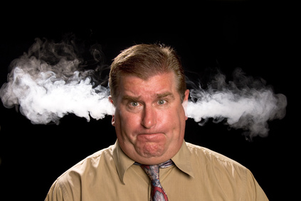 A man is angry and venting smoke